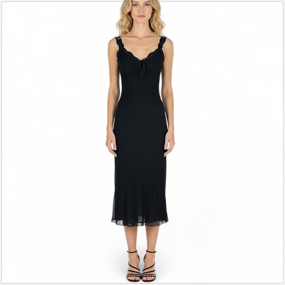 Ann Ferriday Vintage Black Lace Mesh Stretch Pencil Midi Wiggle Bodycon Dress OS - Picture 1 of 5